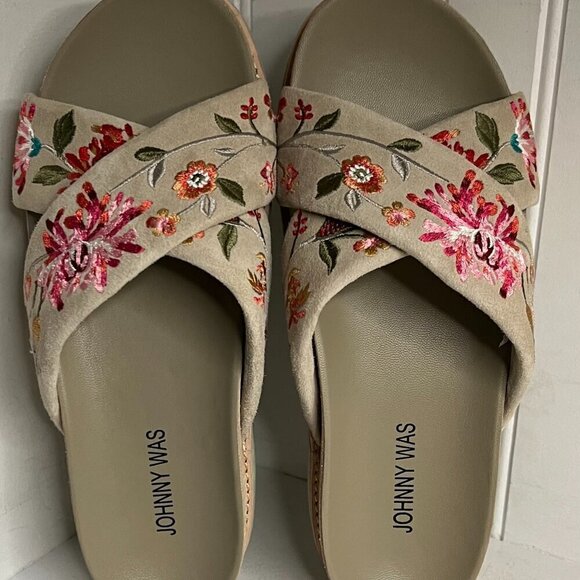 Johnny Was Viviana X Band Suede Slip On Sandal Boho Chic JWS3222 Size 8 - Picture 1 of 10